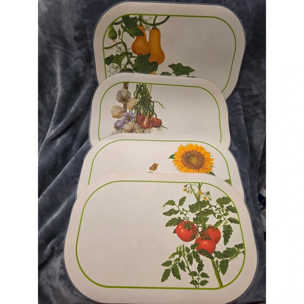 Vintage Pierre DeBernay Reversible Placemats Set of 4 Garden Vegetable Floral